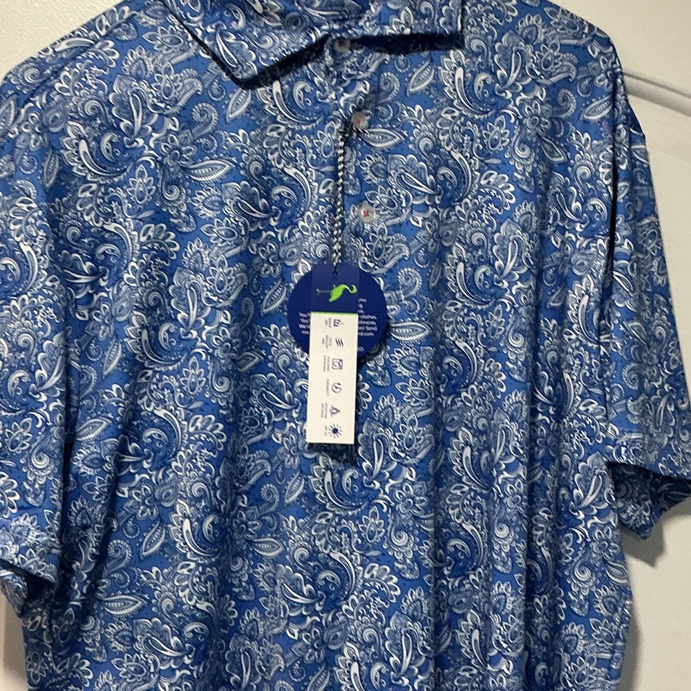 Tailorbyrd Blue Paisley Polo Shirt - Picture 2 of 5